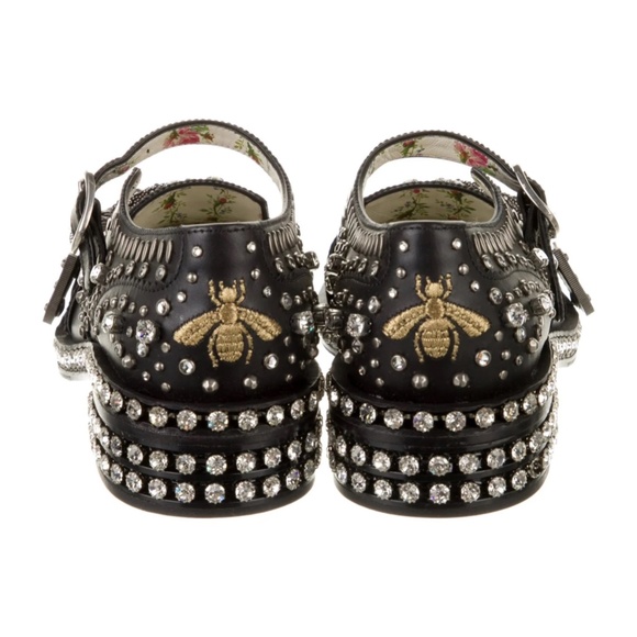 GUCCI Crystal Embellished Leather Floral Print Oxfords US8 IT 36.5 - Picture 4 of 5